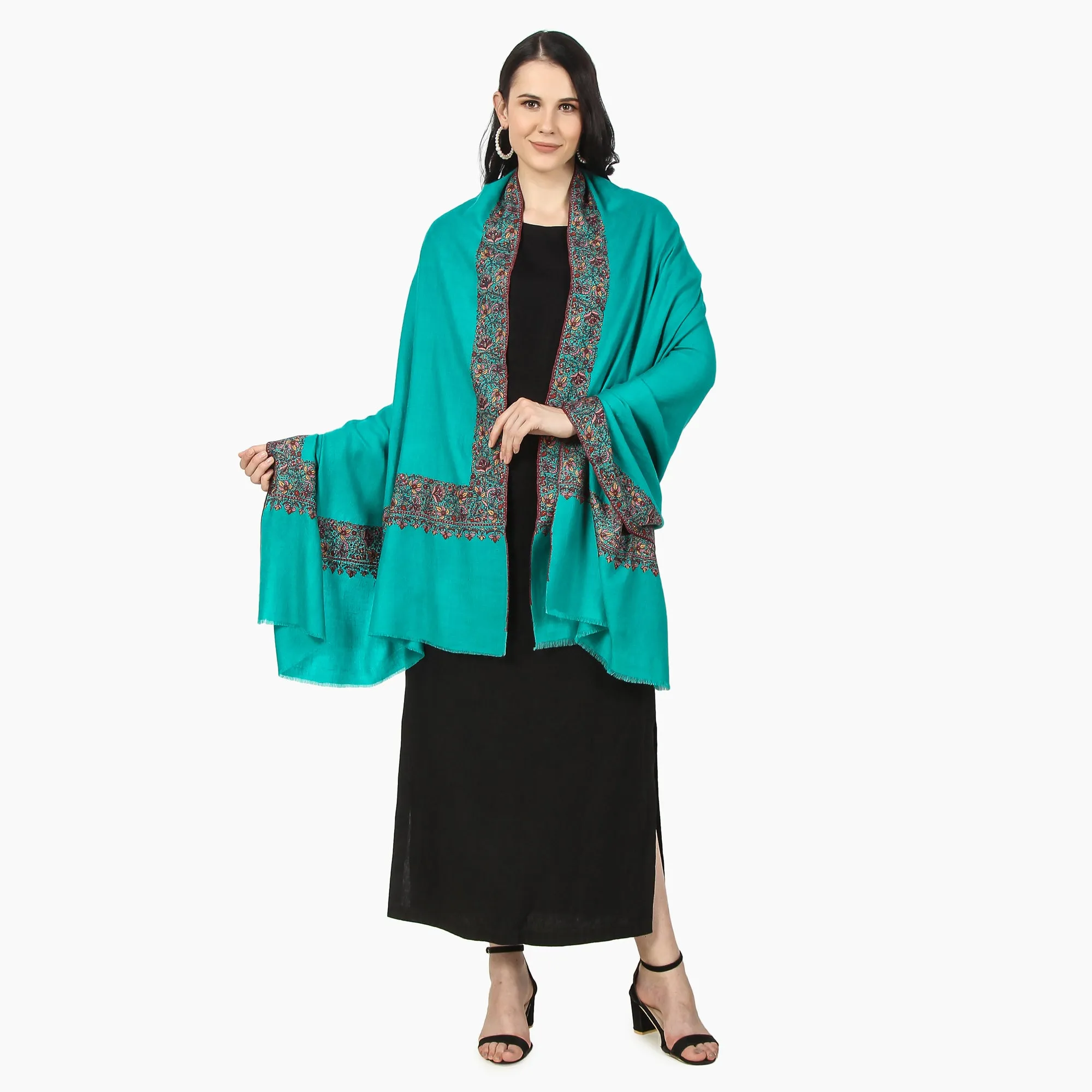 Cashmere Pashmina Shawl Embroidered (Dark Turquoise)