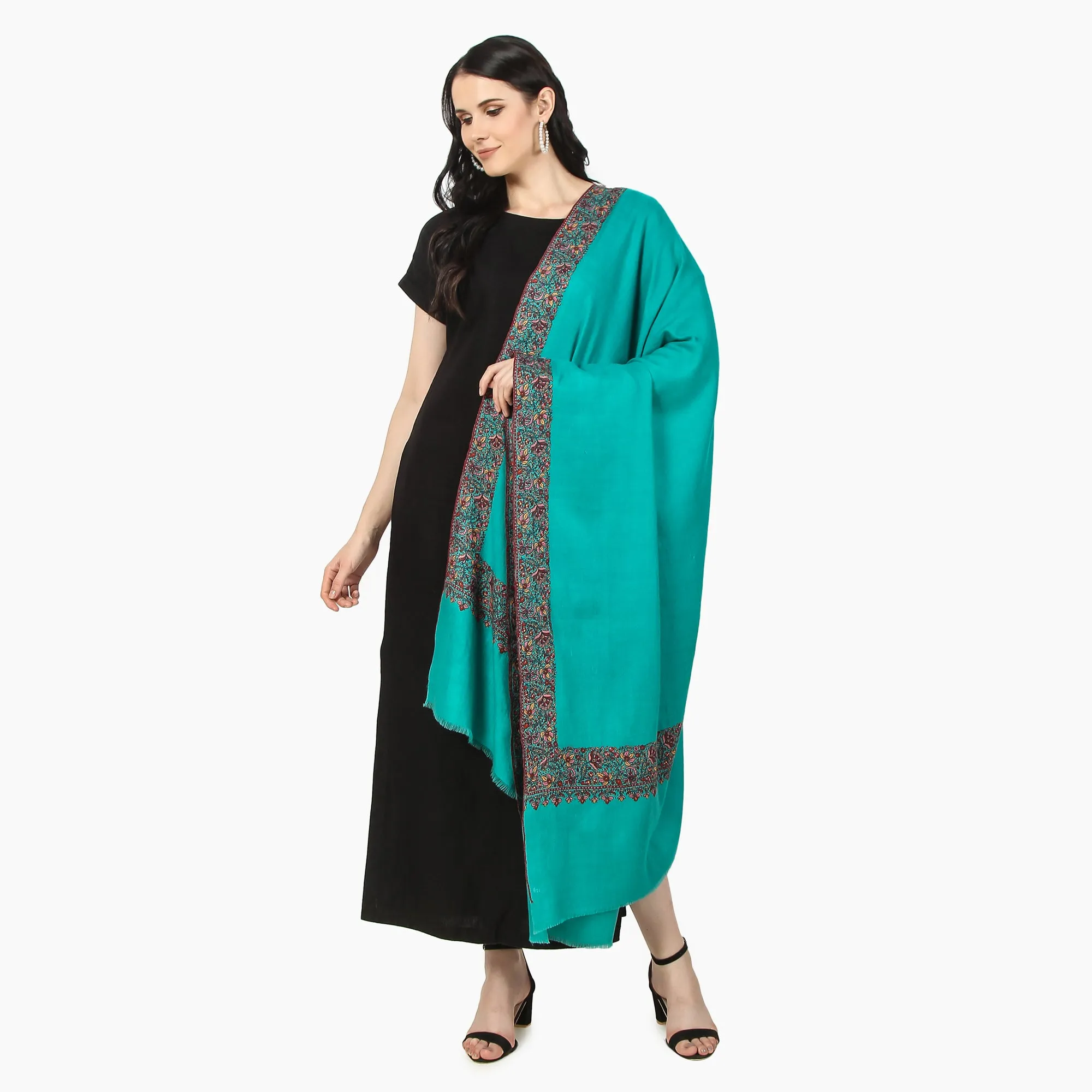 Cashmere Pashmina Shawl Embroidered (Dark Turquoise)