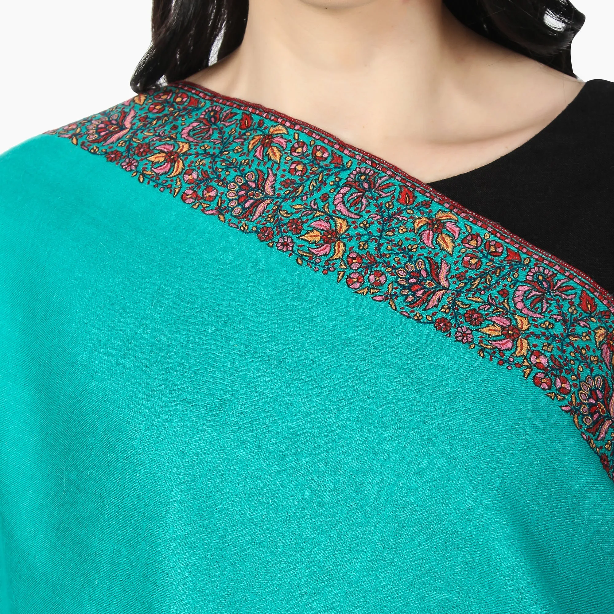 Cashmere Pashmina Shawl Embroidered (Dark Turquoise)