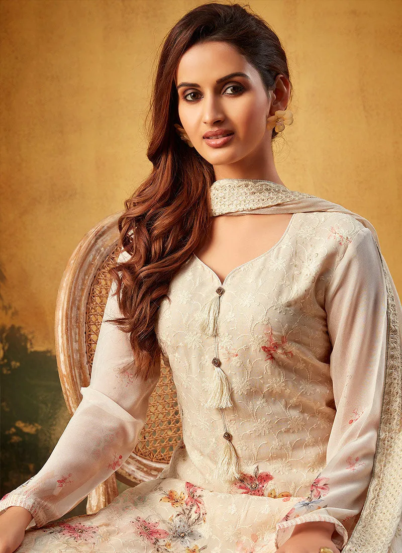 Cream Embroidered Pakistani Palazzo Suit