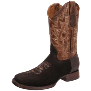 Dark Brown Nobuck with Light Brown Square Toe Rodeo Boot