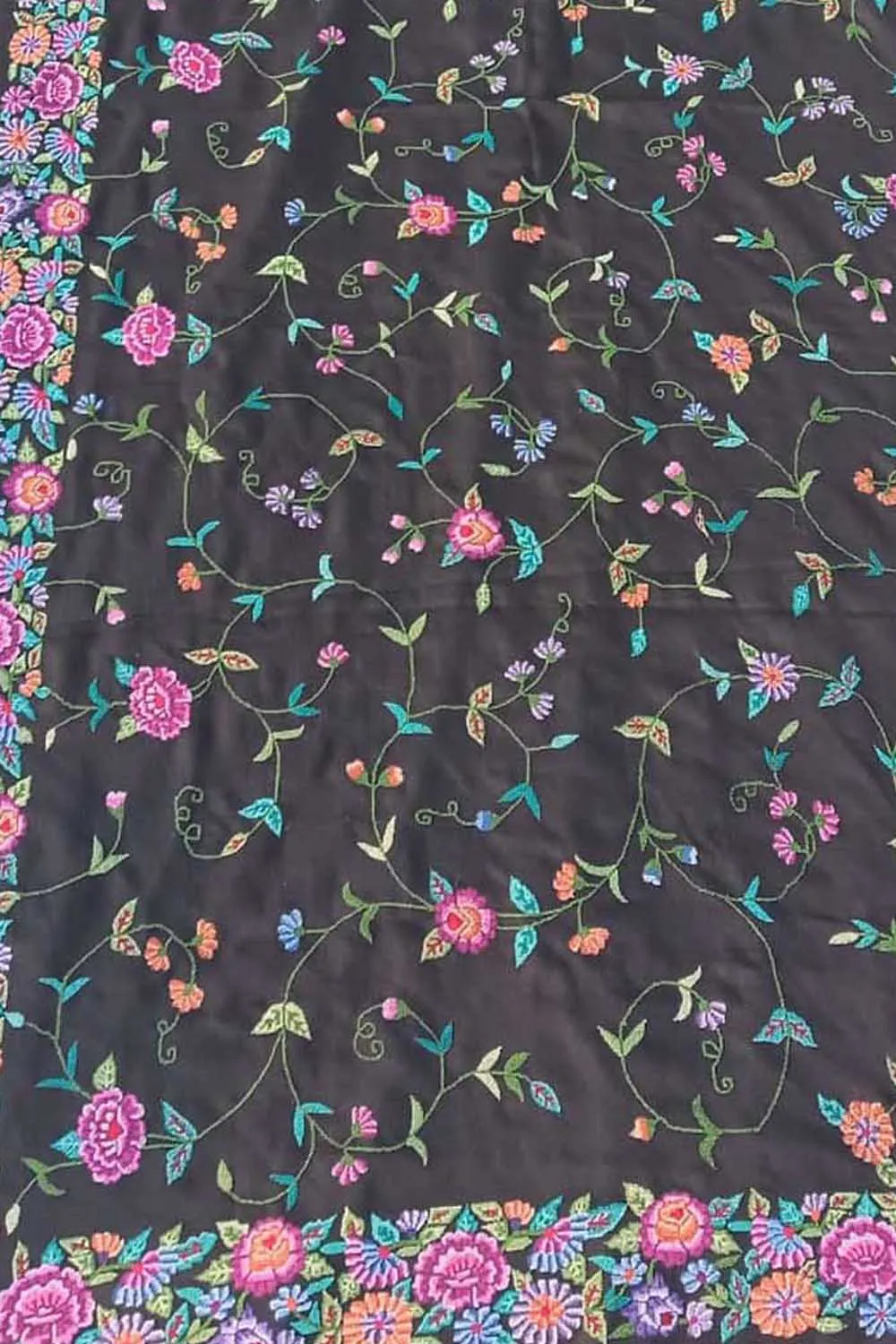 Elegant Black Hand Petit Point Pashmina Shawl: Luxurious and Timeless