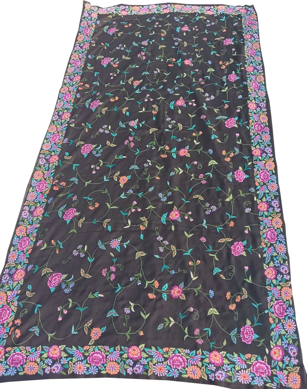 Elegant Black Hand Petit Point Pashmina Shawl: Luxurious and Timeless
