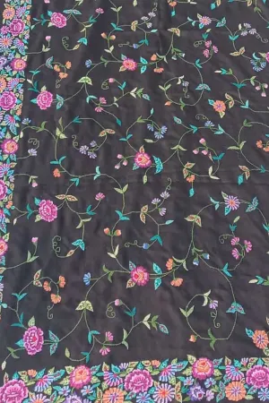 Elegant Black Hand Petit Point Pashmina Shawl: Luxurious and Timeless