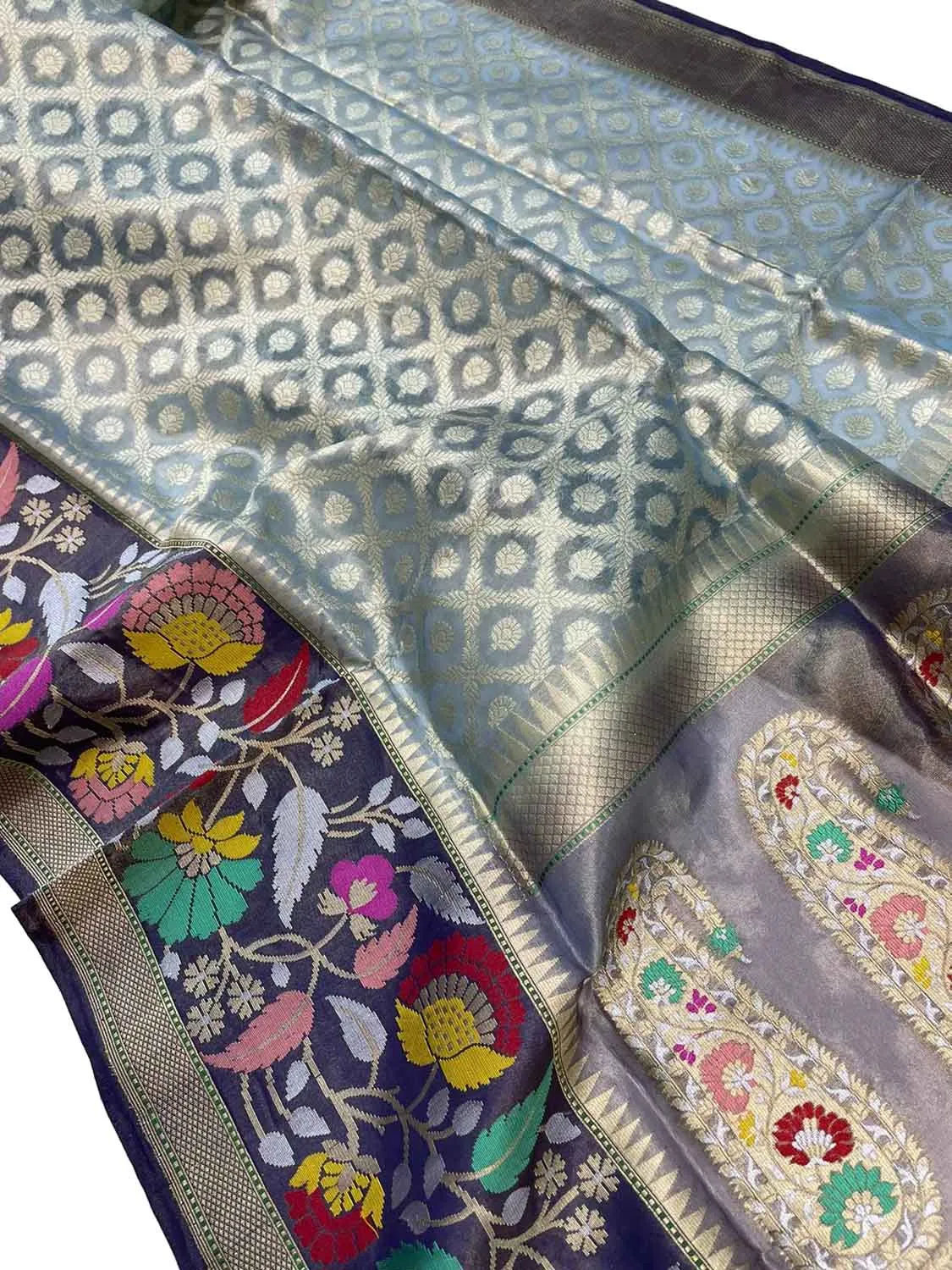 Elegant Blue Banarasi Handloom Pure Tissue Silk Saree