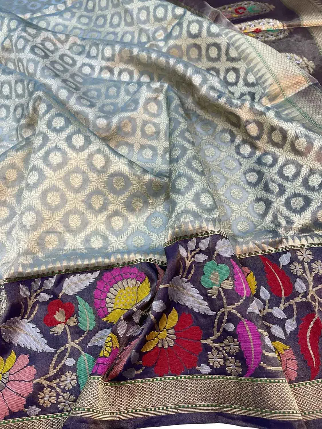 Elegant Blue Banarasi Handloom Pure Tissue Silk Saree