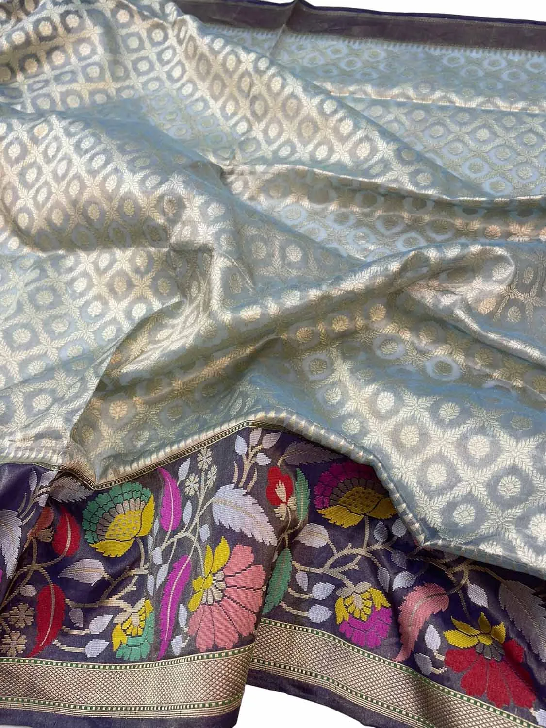 Elegant Blue Banarasi Handloom Pure Tissue Silk Saree