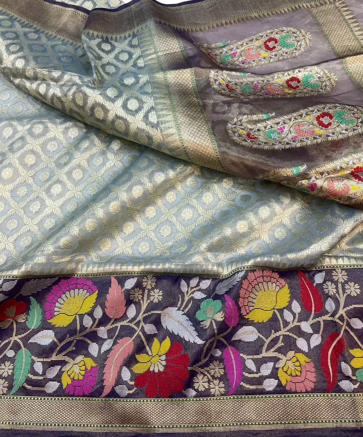 Elegant Blue Banarasi Handloom Pure Tissue Silk Saree