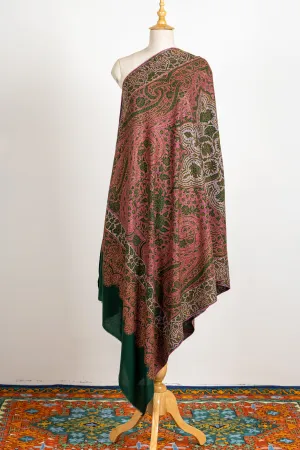 Forest Hues Finest Merino wool Hand-Embroidered Sozni Shawl