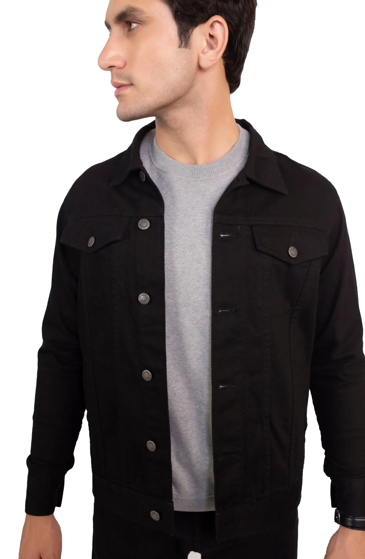 Jet Black Cotton Denim Jacket