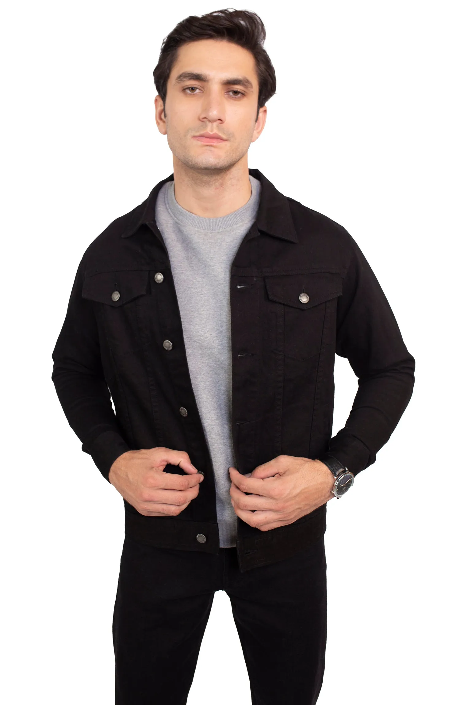 Jet Black Cotton Denim Jacket