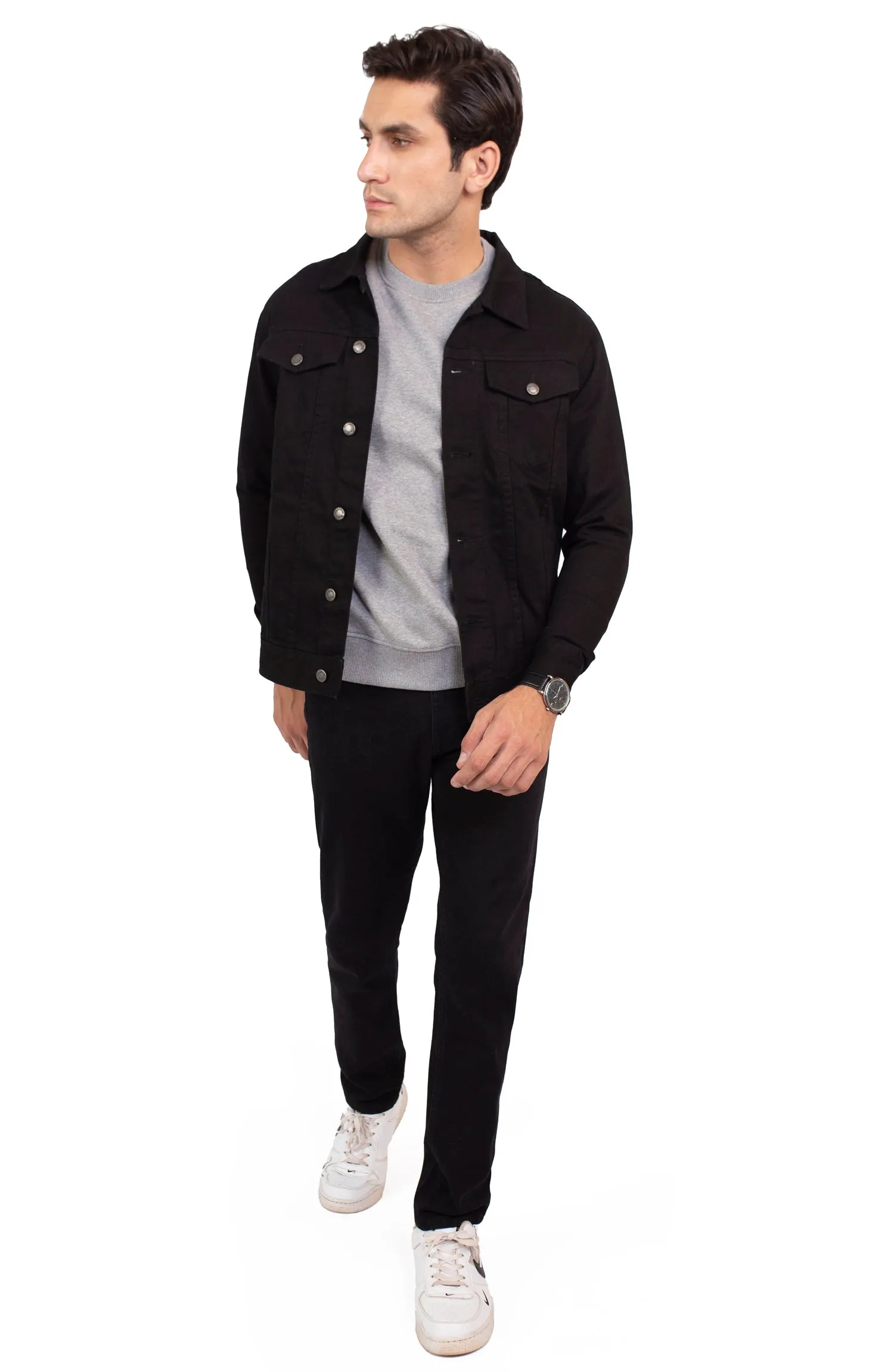 Jet Black Cotton Denim Jacket