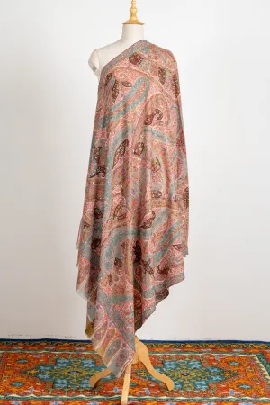 Kalamkari: Ethereal Paisley Pure Pashmina Hand-Embroidered Sozni Shawl