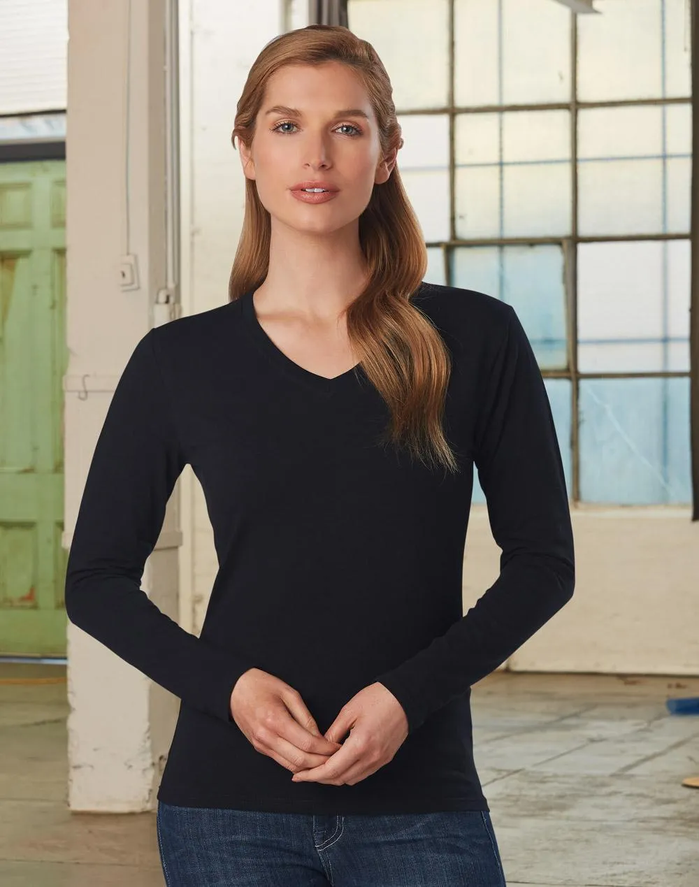 Ladies 180gsm V Neck Long Sleeve Tee - TS05A
