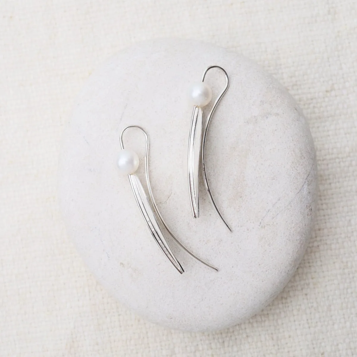 Long Leaf with Pearl Earrings