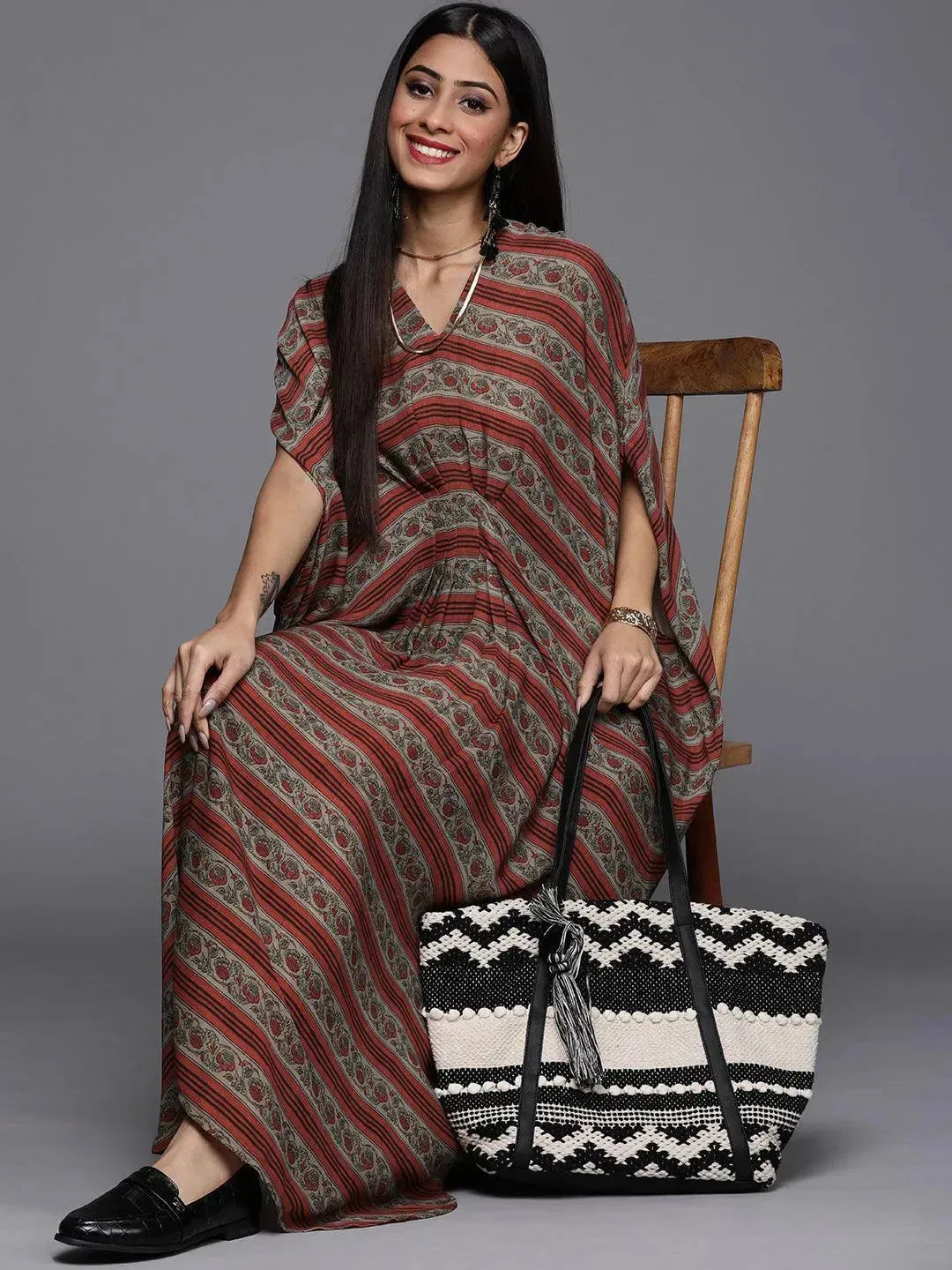 Maroon Printed Georgette Dress