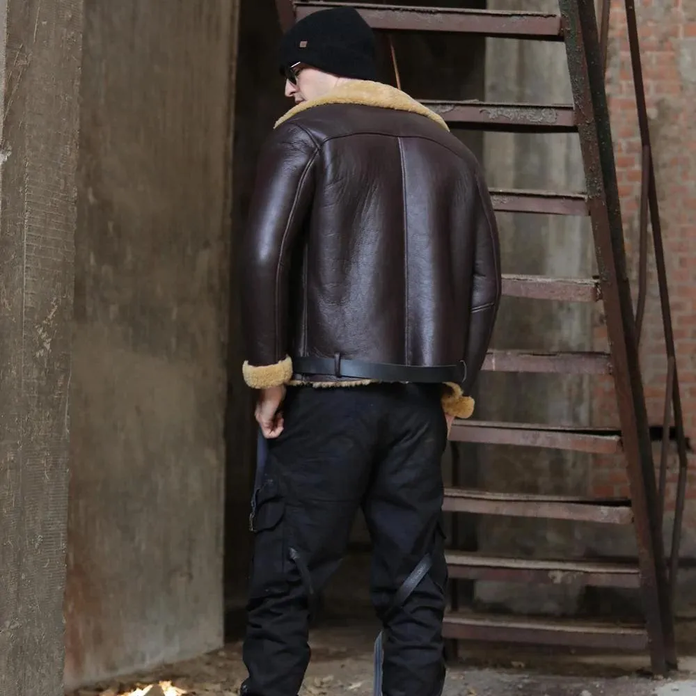 Men's Dark Brown B3 Flight Shearling Sheepskin Leather Jacket