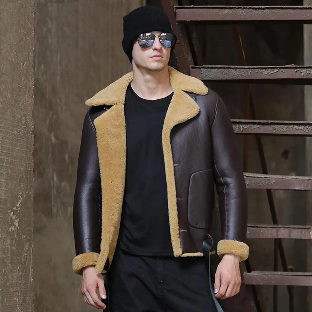 Men's Dark Brown B3 Flight Shearling Sheepskin Leather Jacket