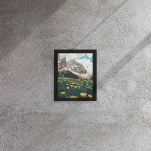 Mountain Flower Fields Yellow Framed Canvas Print