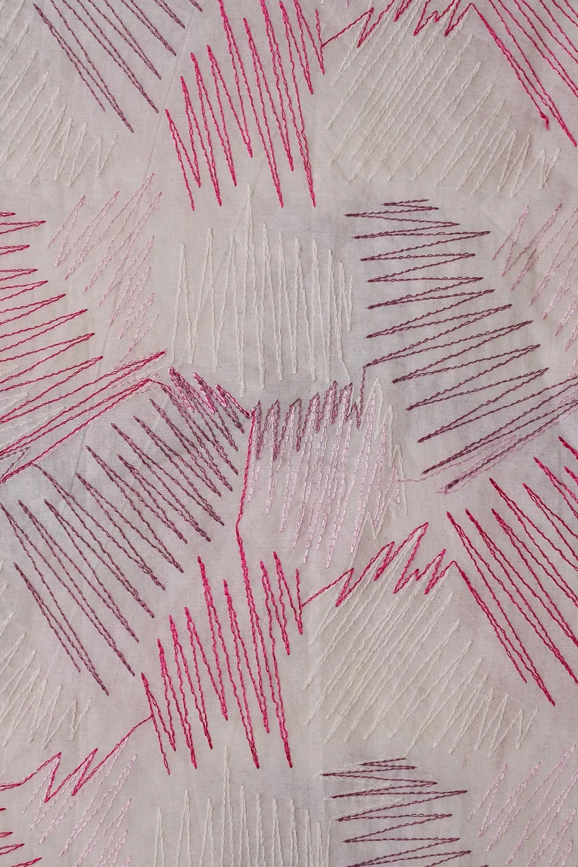 Multi Thread Abstract Embroidery Work On Off White Organic Cotton Fabric