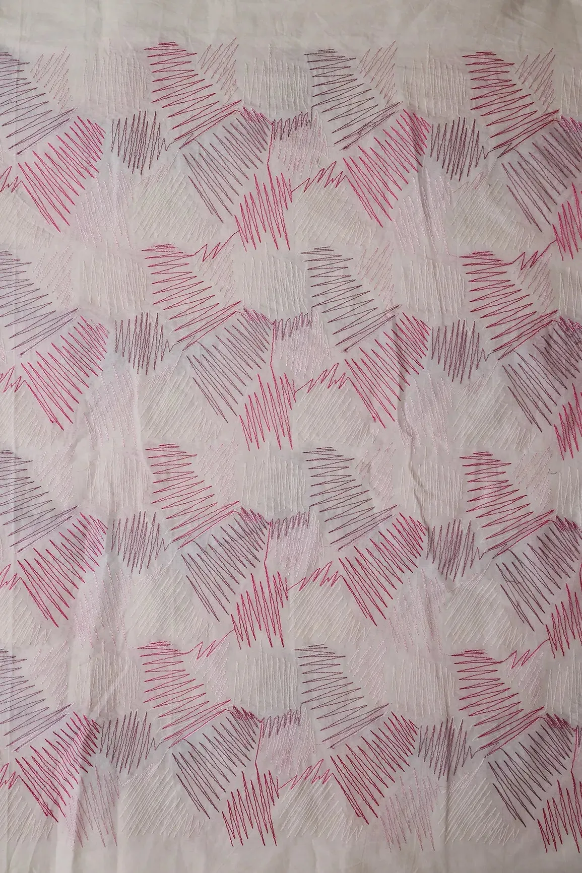 Multi Thread Abstract Embroidery Work On Off White Organic Cotton Fabric