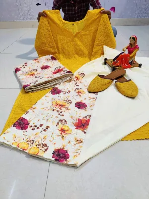Mustard Chikan Elegance Patiala Salwar Suit Set with Jutti