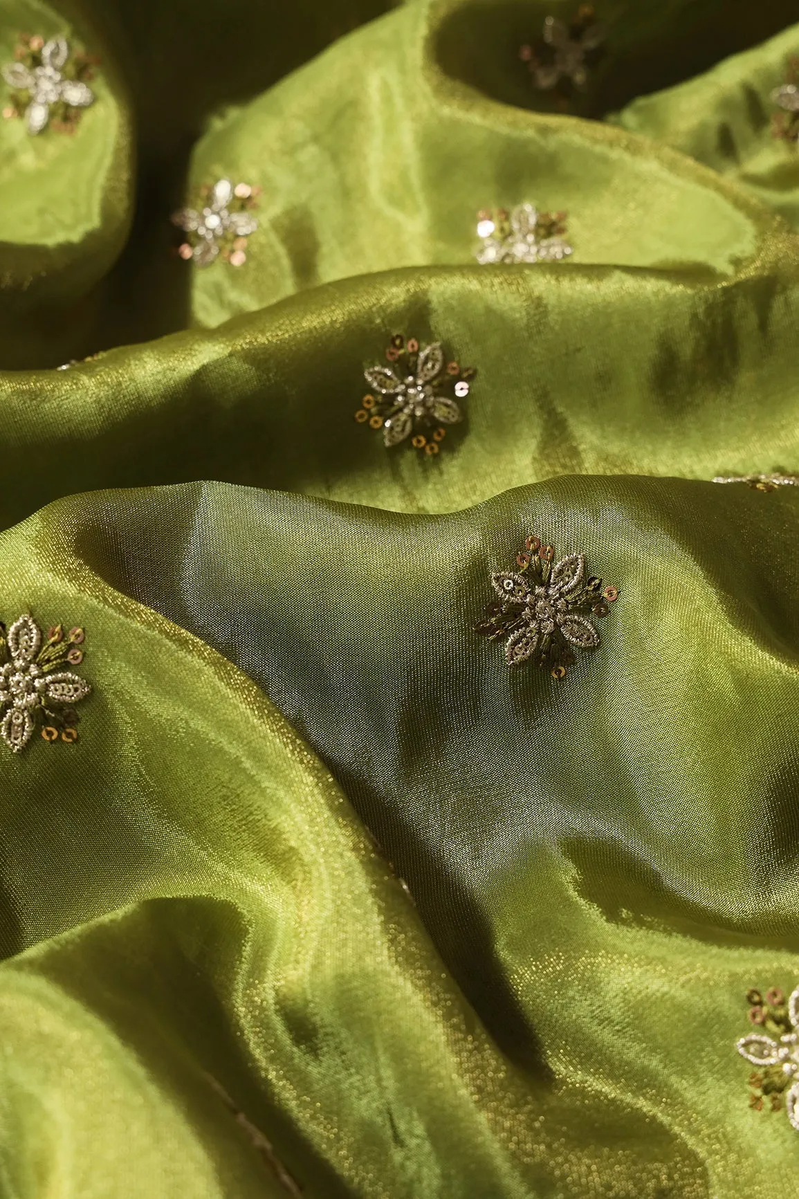 Olive Green And White Unstitched Lehenga Set Fabric (3 Piece)