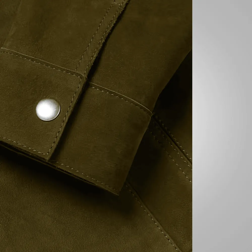 Olive Green Lambskin Leather Trucker Jacket For Men