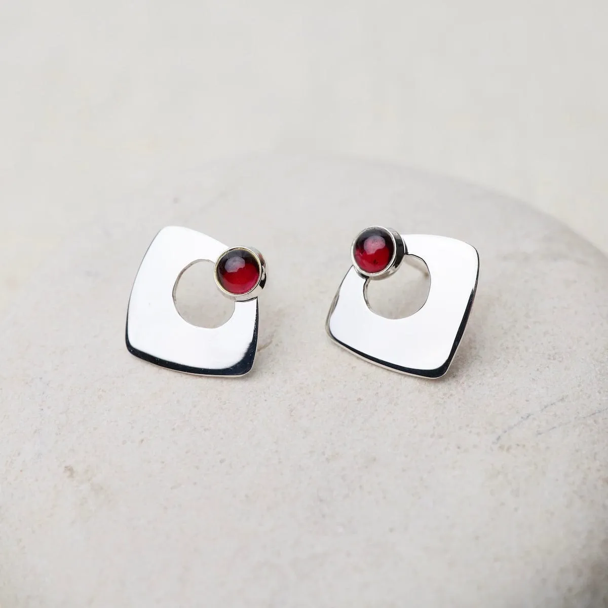 Open Triangle Post Earrings with Garnet