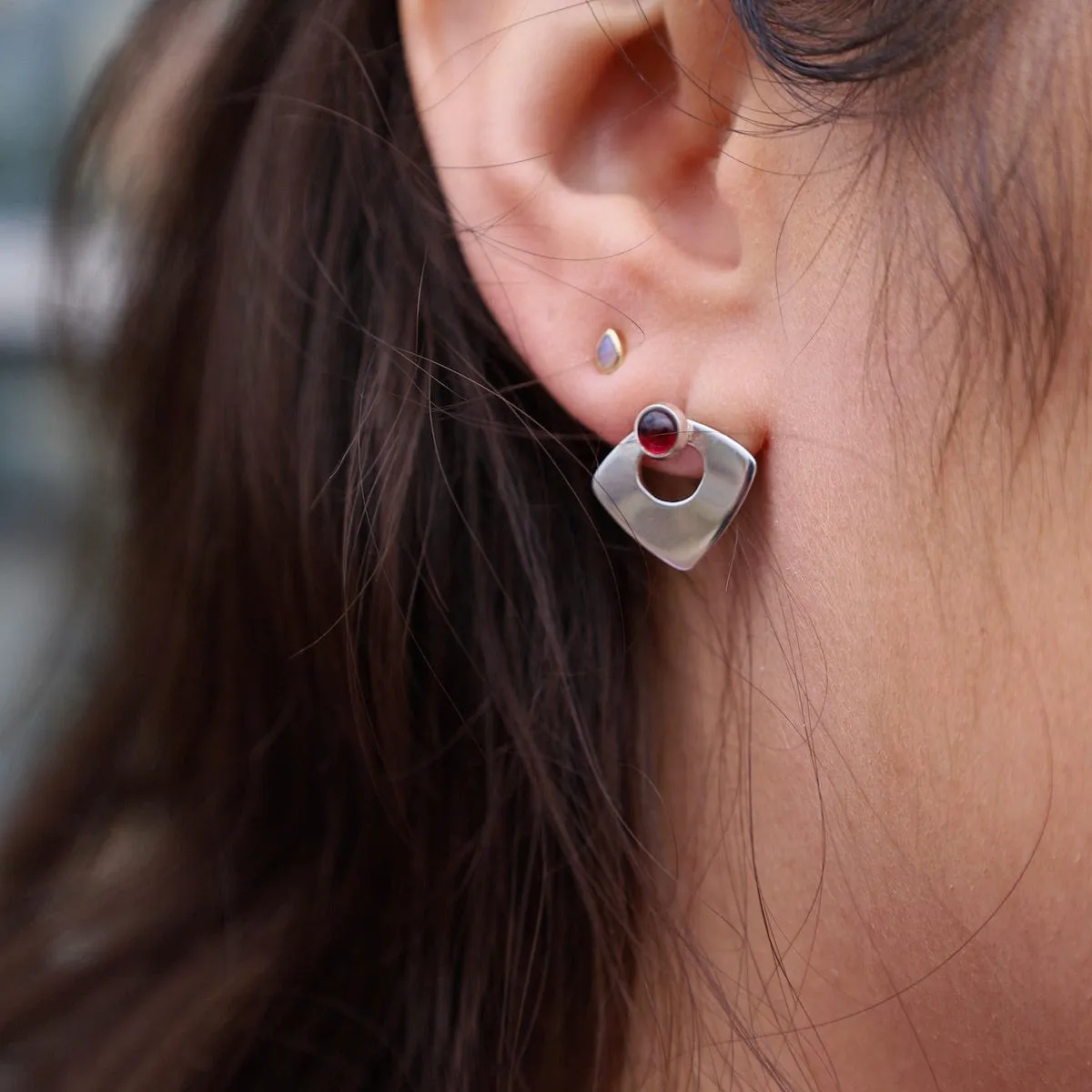 Open Triangle Post Earrings with Garnet