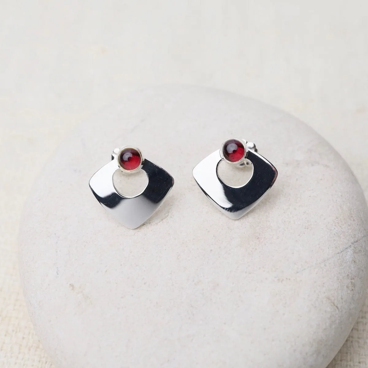 Open Triangle Post Earrings with Garnet