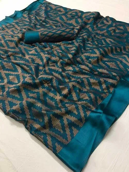 Opulent Light blue ,Festive Wear Printed  Pure Linen Saree