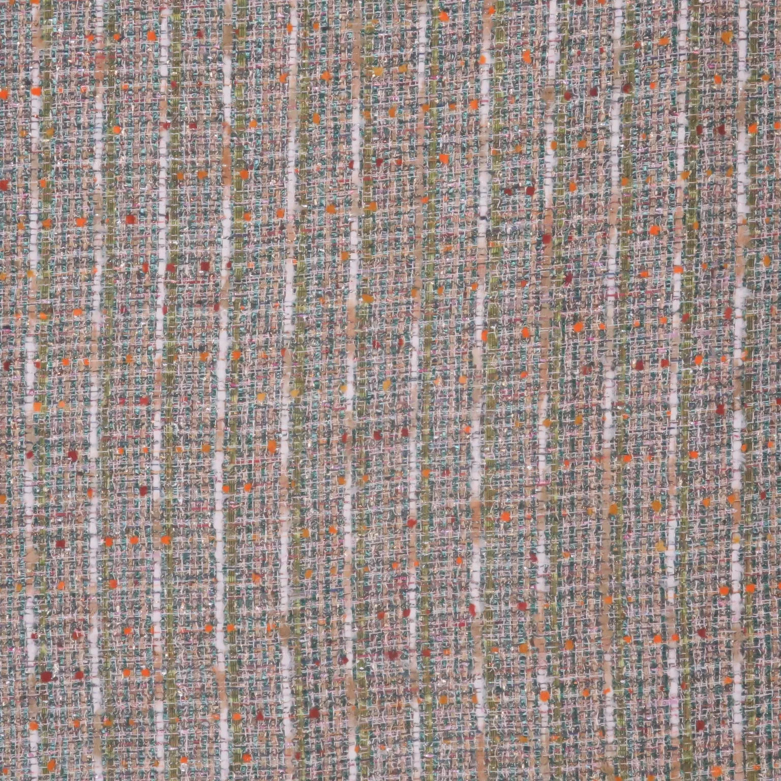 Orange and Olive Green Multicolored with Metallic Accents Abstract Texture Threaded Tweed Boucle Fabric