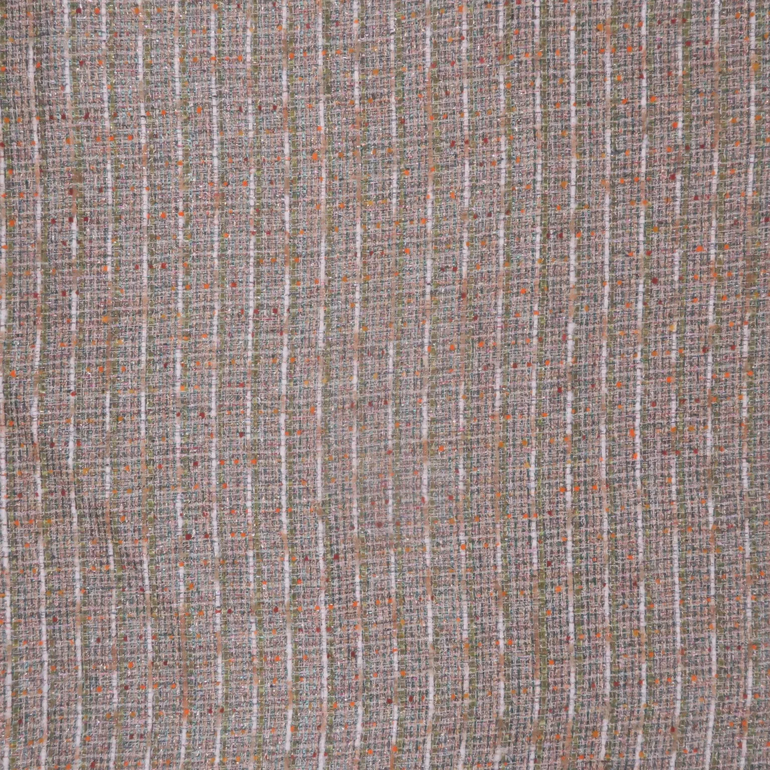 Orange and Olive Green Multicolored with Metallic Accents Abstract Texture Threaded Tweed Boucle Fabric