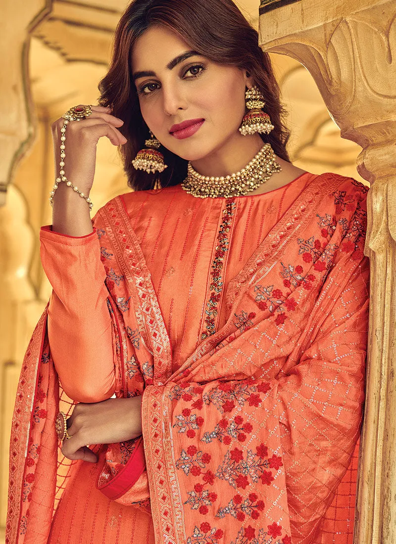 Orange Red Multi Embroidered Palazzo Suit