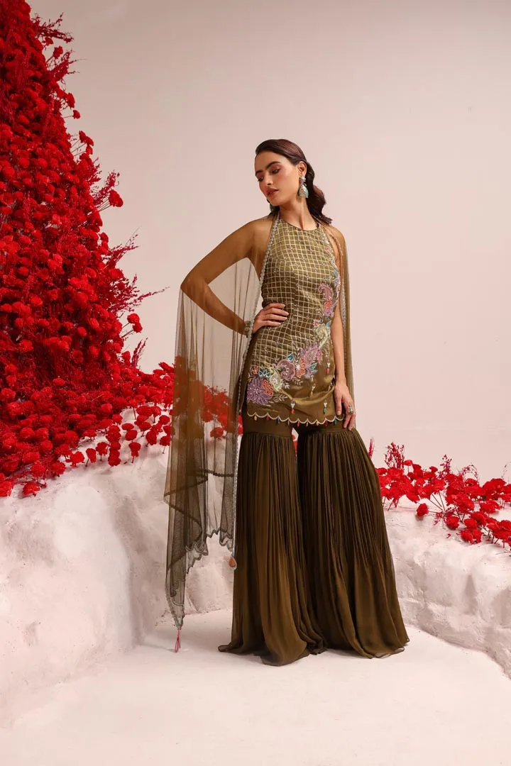 Paisley love olive sharara set