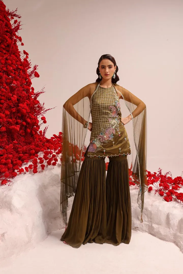 Paisley love olive sharara set