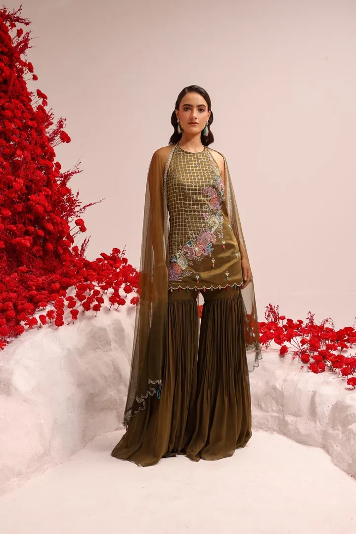 Paisley love olive sharara set