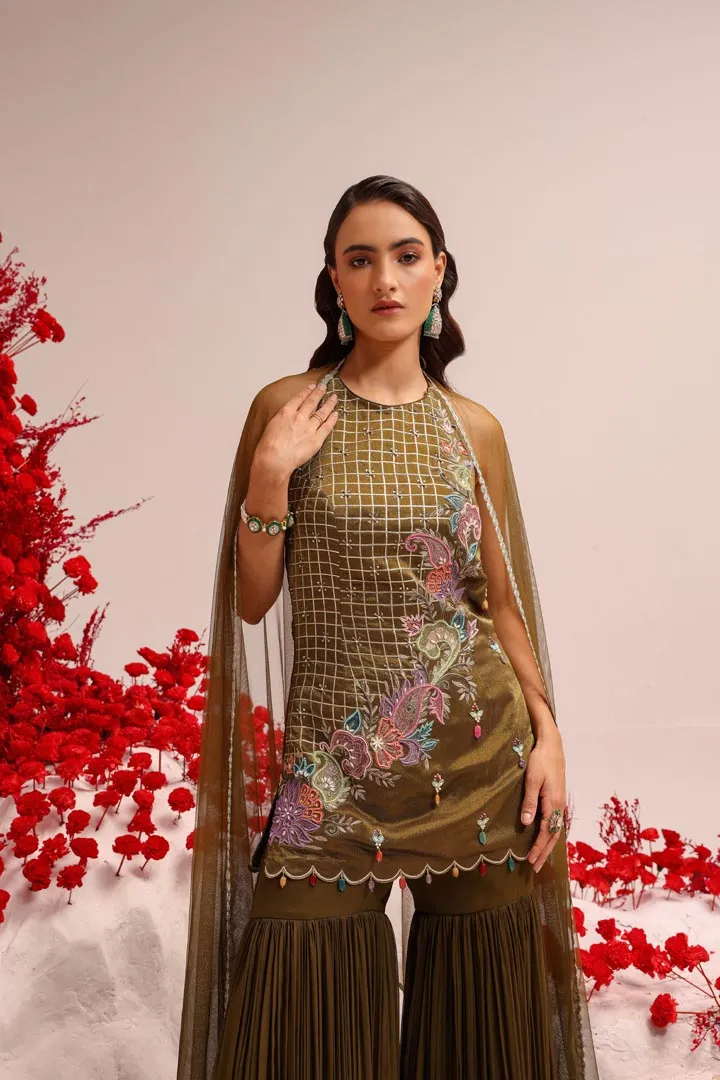 Paisley love olive sharara set