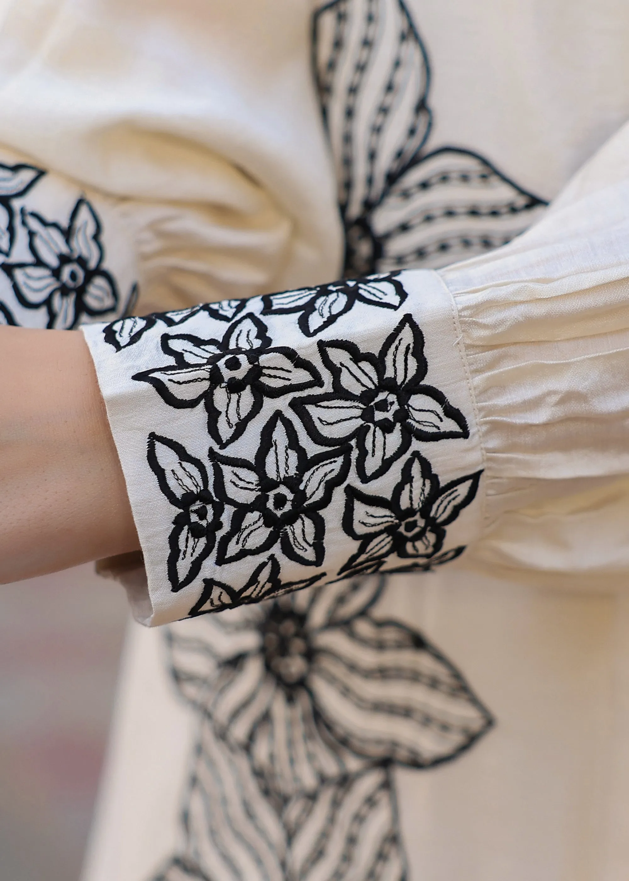 Pearl Viscose Ivory Embroidered Coord Set