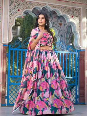 Peerless Pink Slim Georgette Floral Printed Lehenga Choli