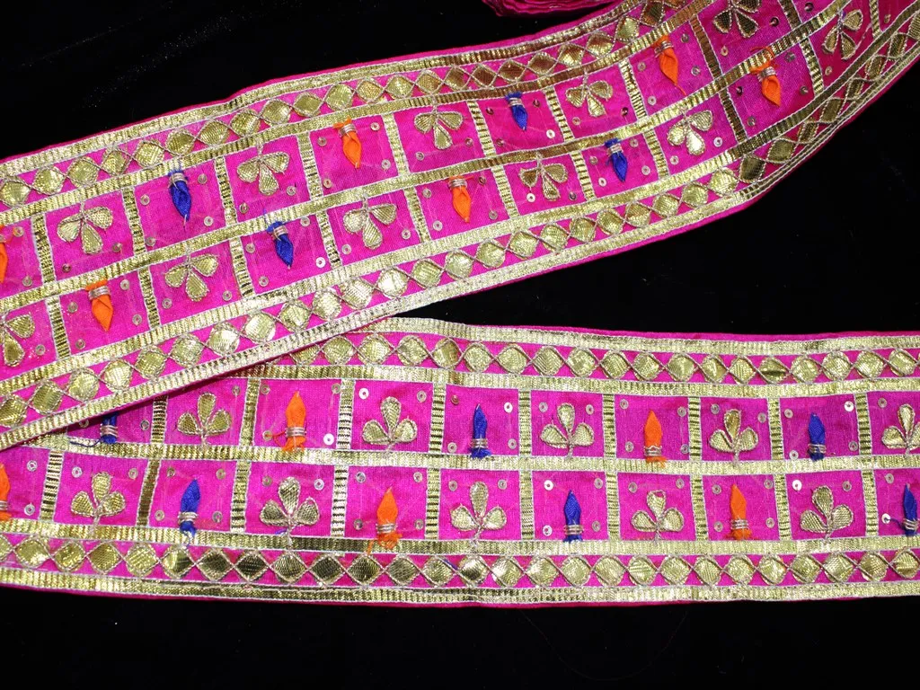Pink Traditional Gota Work Embroidered Lace
