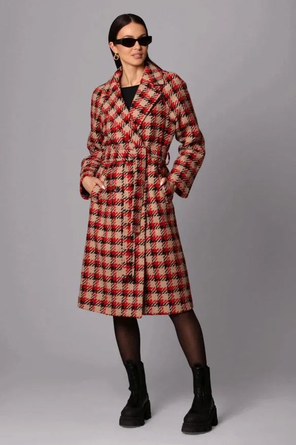 Plaid Jacquard Belted Walker Coat