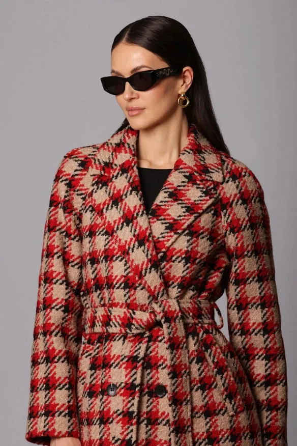 Plaid Jacquard Belted Walker Coat