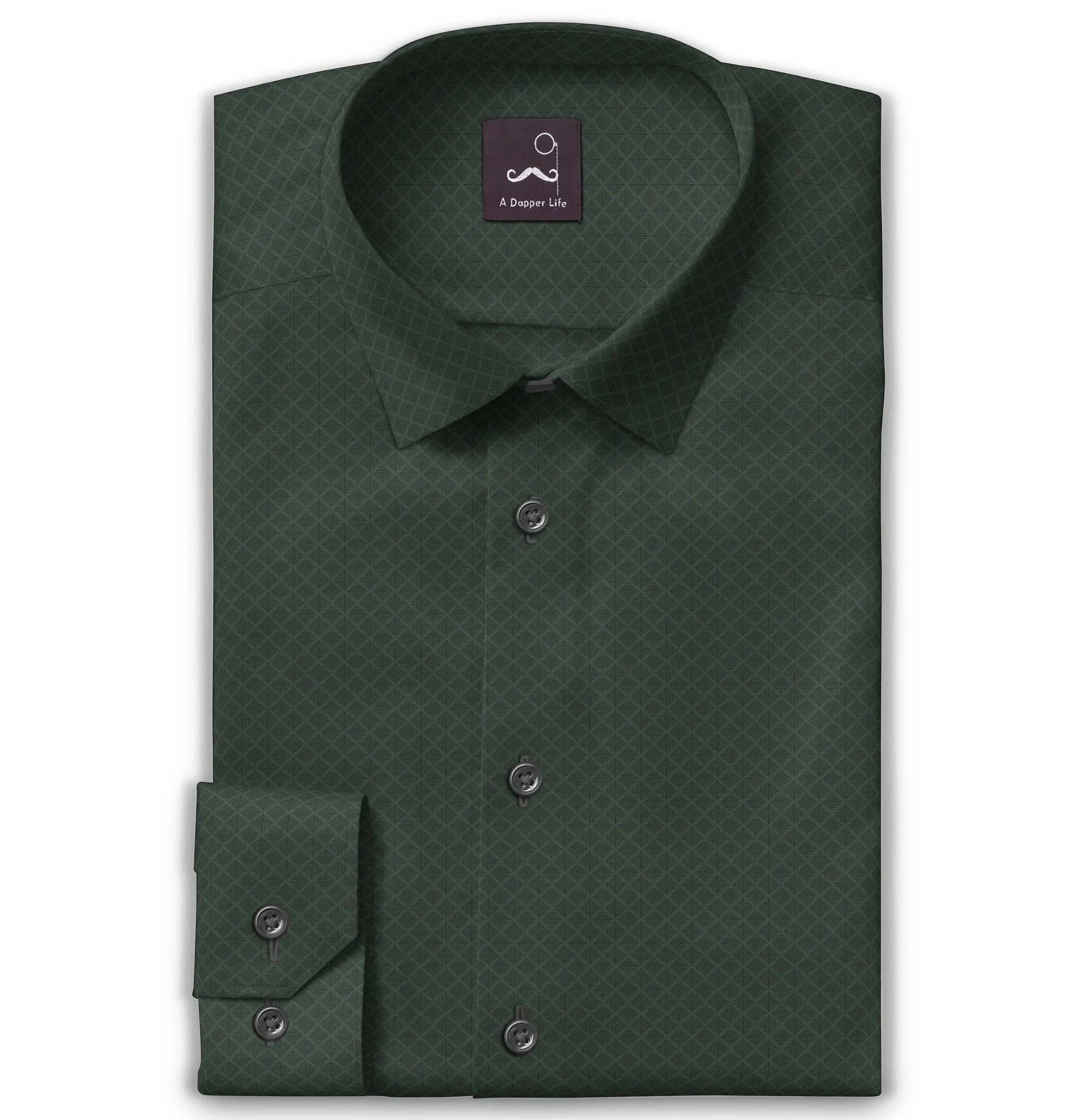 Pure Cotton - Long Sleeve - Olive Green Diagonal Print