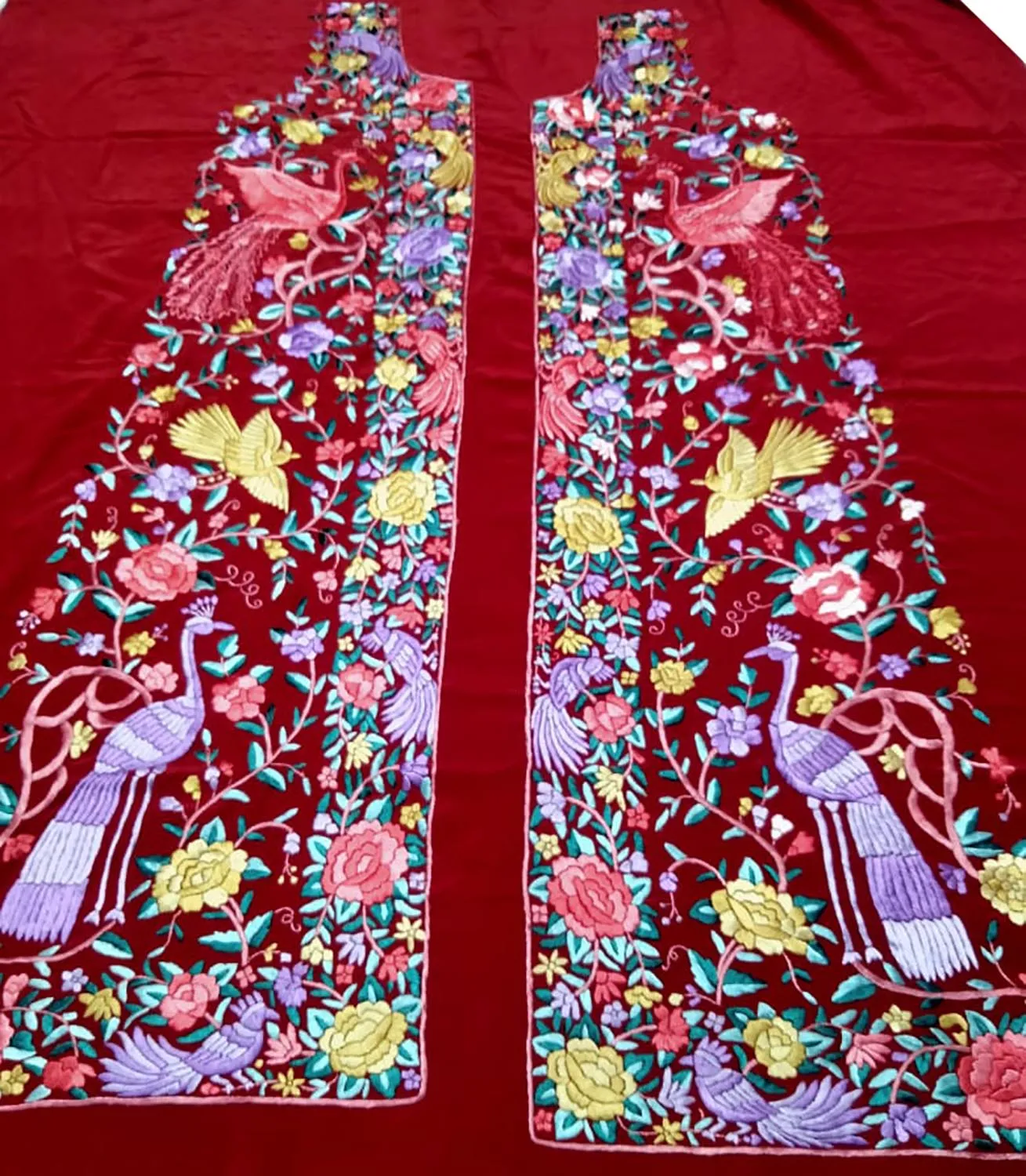 Red Parsi Work Hand Embroidered Pure Crepe Unstitched Jacket