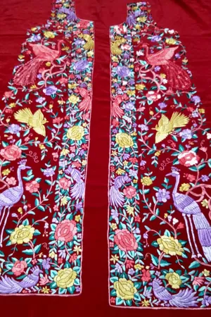 Red Parsi Work Hand Embroidered Pure Crepe Unstitched Jacket