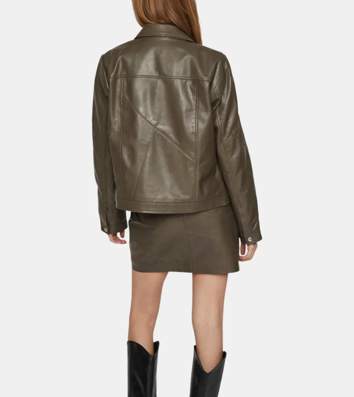 Rheydian Women's Olive Green Leather Jacket