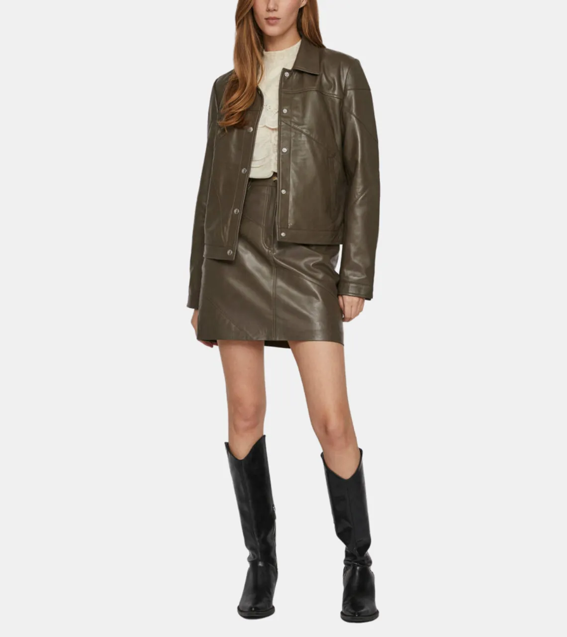 Rheydian Women's Olive Green Leather Jacket