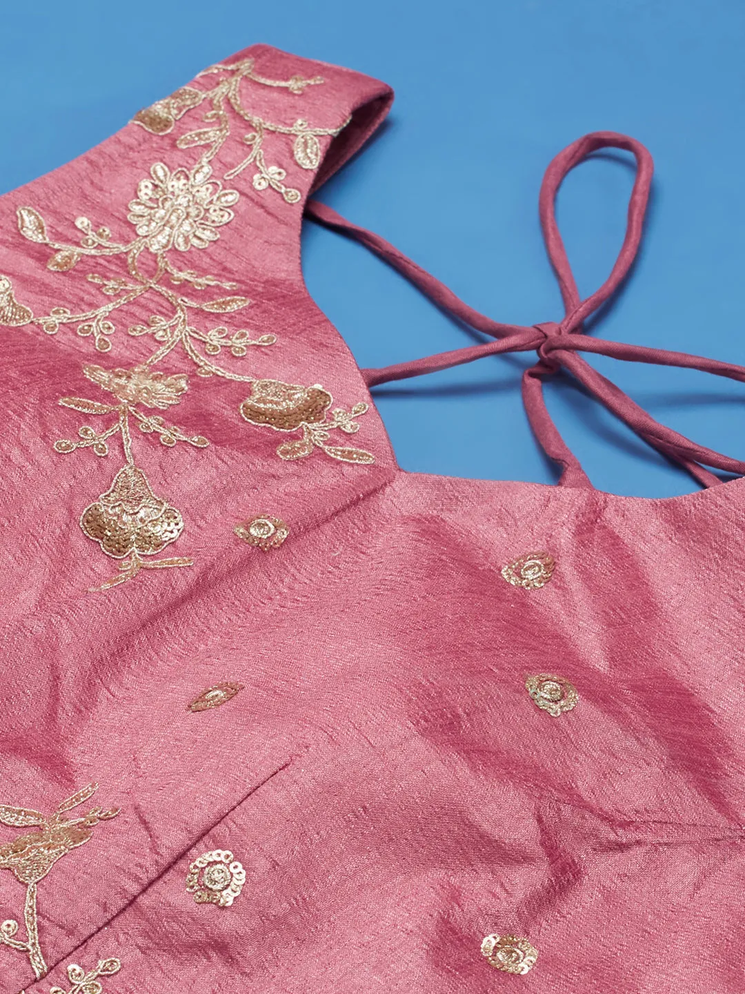 Rose Gold Net Sequinse Work Semi-Stitched Lehenga & Unstitched Blouse, Dupatta